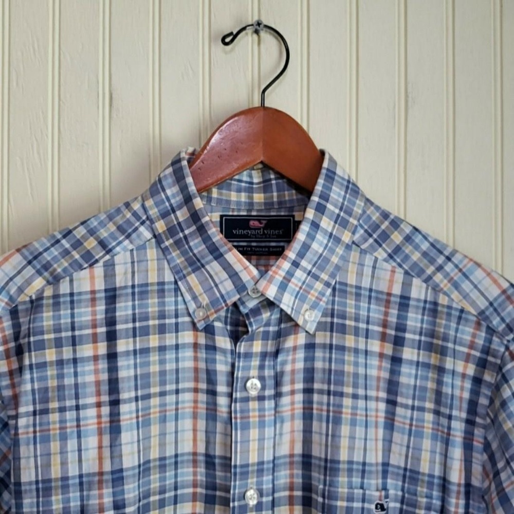 Vineyard Vines Tucker Shirt Mens M Blue Plaid Long Sleeve Slim Fit Button-Down